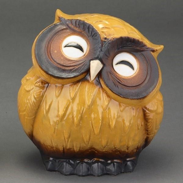 信楽焼 554-08 ほほえみ首かしげふくろう 黄（5号） ふくろう