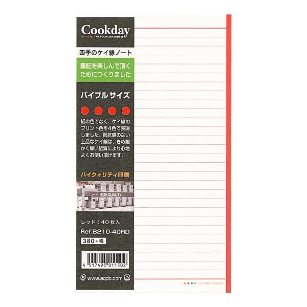 四季のケイ線 バイブルサイズ 単色40枚入 レッド システム手帳 リフィル B210 40rd P 文具 文房具のkdm ヤフー店 通販 Yahoo ショッピング