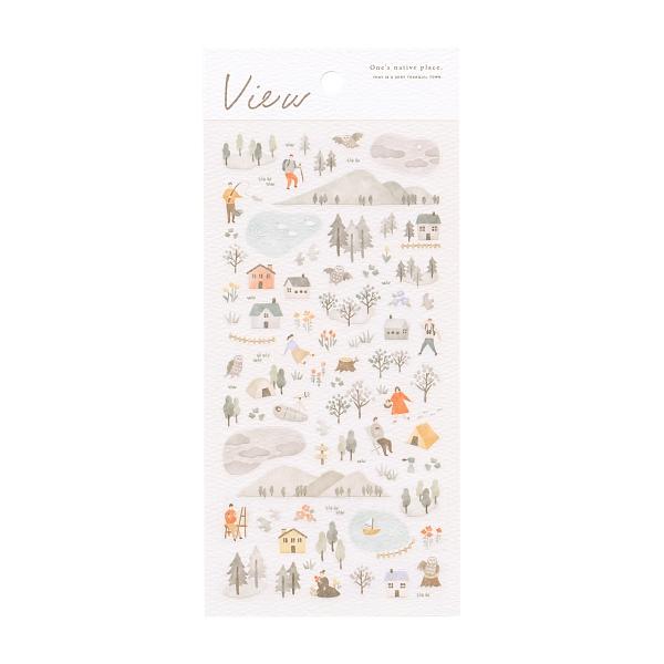 早朝から日が暮れるまで、1日の景色を描いたイラストシールです。こちらは午前5時！時間によって色が変わる、海や山などの自然と、人々の姿が描かれた、小ささピースのステッカーです。: 600000022857: 200000003846: