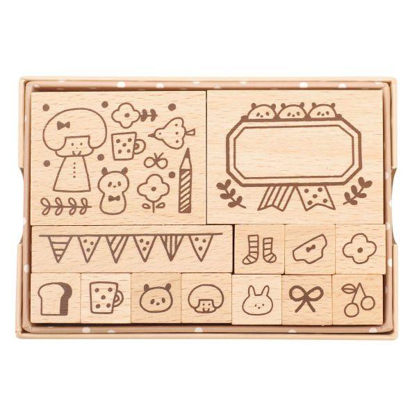木製スタンプセット/mizutama ミックス かわいい ハンコ MZT