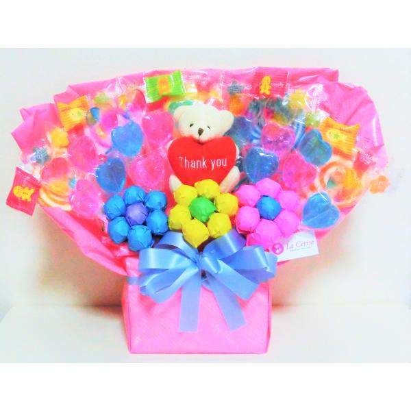 キャンディブーケ キャンディーアレンジメントThank you クマさん レッド結婚式 誕生日 開店祝い 記念日 お祝い