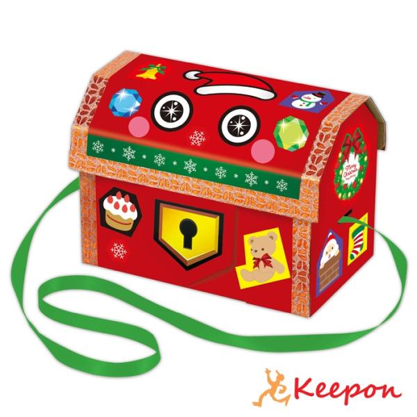 プレゼントはいくつはいるかな？きってはってつくる自分だけのクリスマスたからばこ！段ボールのベースにクリスマスのイラストやシールを切り貼りして、オリジナルのたからばこを作成する工作キットです。完成した宝箱は、側面の穴にリボンを通すことで、プレ...