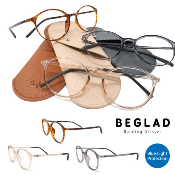 リンネル掲載 雑誌 老眼鏡 おしゃれ ケース付 BEGLAD BG4007 クラシックなボストン超軽量フレーム ブルーライトカット対応レンズ リーディンググラス リンネル