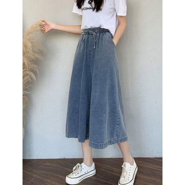 ワイドデニム ロングパンツ 7分丈 レディース デニム ガウチョパンツ ゆったり ジーンズ ウエストゴム 春夏 バギーパンツ レトロ 着痩せ