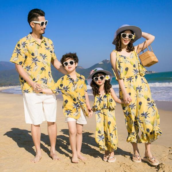 アロハシャツ メンズ キッズ 親子 リンク コーデ 親子 ペアルック 親子お揃い 母の日 親子ペア カップル服 花柄リゾートワンピース