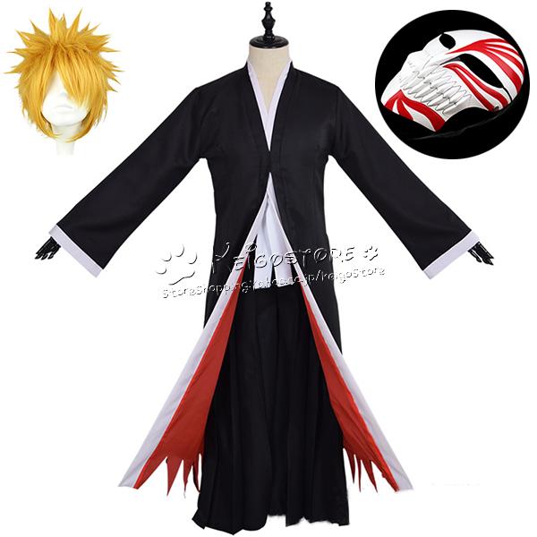 送料無料◆ブリーチ BLEACH 風 黒崎一護 コスプレ衣装 ウィッグ お面 着物 日常服 ハロウィン仮装 お祭りコスチューム イベント アニメ  フェア 撮影 祭り
