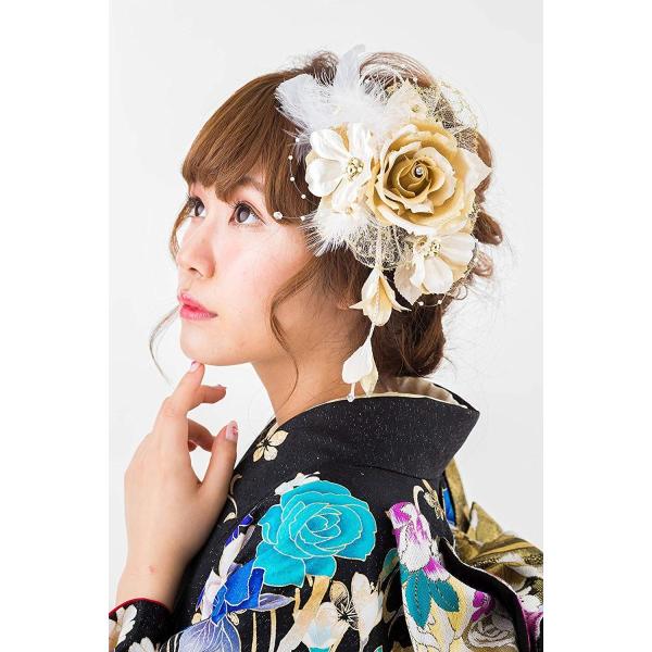 花髪飾り かんざし シャンパンゴールド 成人式 物品 振袖 卒業式 袴 花 髪型 ドレス 和装 着物 簪