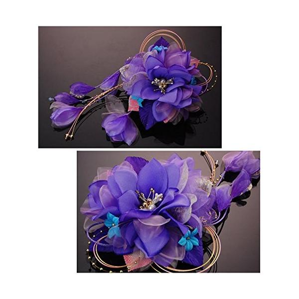 花髪飾り かんざし 売り出し 紫 ヴァイオレット 成人式 振袖 卒業式 髪型 和装 着物 袴