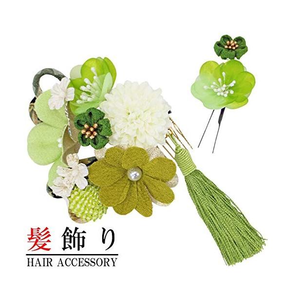 髪飾り 2点セット レディース ファッション通販 和花 緑色 白色 N3299 つまみ細工