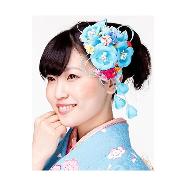 花髪飾り セット かんざし 2点セット 青 ブルー 成人式 七五三 簪 結婚式 髪かざり 通販 ゆかた 浴衣 ショップ 卒業式