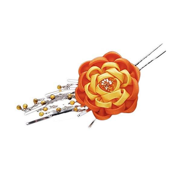 つまみ細工 髪飾り or オレンジ つまみかんざし 成人式 在庫一掃 七五三 ゆかた 卒業式 結婚式 通販 浴衣 髪かざり 簪