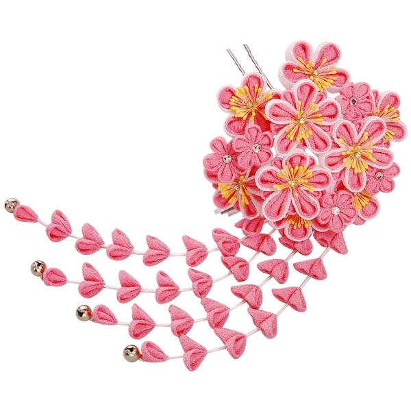 つまみ細工 髪飾り p ピンク 桃色 シルク ちりめん 成人式 ゆかた 簪 髪かざり 通販 卒業式 七五三 結婚式 輸入 浴衣