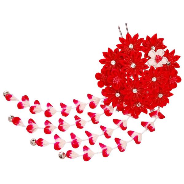 つまみ細工 髪飾り r レッド 赤 シルク ちりめん 成人式 浴衣 髪かざり 通販 ブランド激安セール会場 簪 ゆかた 結婚式 卒業式 七五三