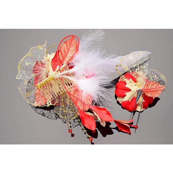 花髪飾り かんざし 赤 レッド 成人式 振袖 安全 卒業式 髪型 着物 袴 和装 簪