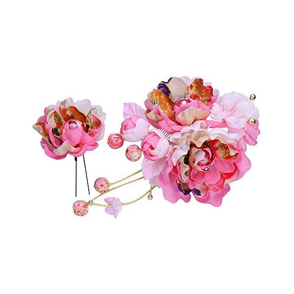 花髪飾り セット かんざし 限定モデル 2点セット ピンク 桃色 成人式 七五三 簪 結婚式 通販 卒業式 ゆかた 浴衣 髪かざり