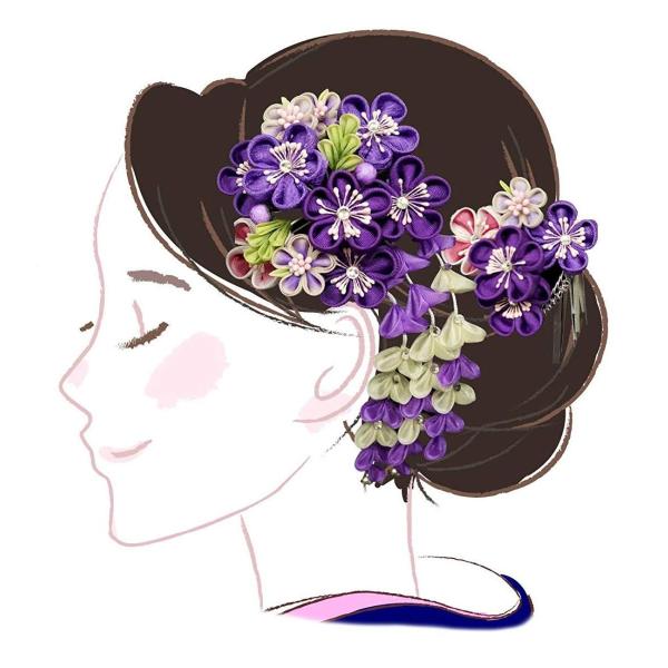 25 Off 髪飾り ２点セット Wk 227 かんざし つまみ細工 花 和柄 和装 パープル 卒業式 紫 成人式 結婚式
