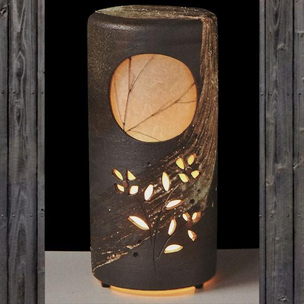 信楽焼 日本製 陶照明 初月燈 屋外用ライト付 全高52.5cm×幅24.5cm 