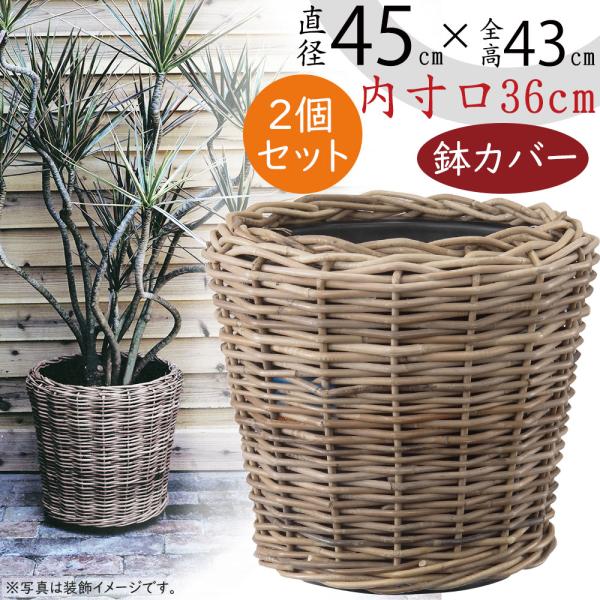 大型ラタン、藤バスケット 持ち手付き　大型観葉植物鉢カバーや 収納　【2個組】 keishin_vl-901328