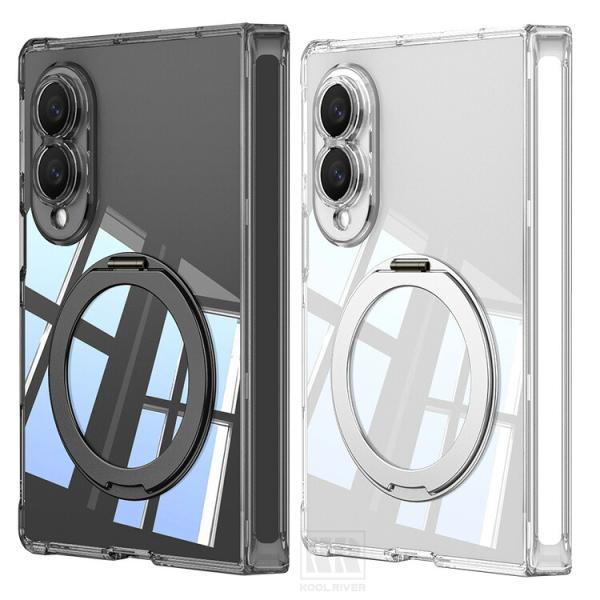 Galaxy Z Fold 8 ケース クリア カバー 透明 折りたたみ型 TPU + プラスチック ハードケース Qi充電 ワイヤレス充電対応 一体型リング付き スタンド機能
