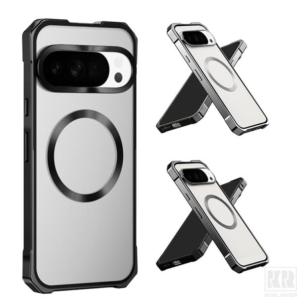 Pixel11 バンパー ケース アルミバンパー 耐衝撃 Pixel 11Pro / Pixel11ProXL カバー アルミ マグネットで装着 背面半透明 背面パネル付き Qi充電