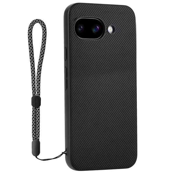 Pixel9a ケース 耐衝撃 カバー PUレザー 背面PUレザーケース カーボン調 紐 ストラップ付き シンプル 衝撃吸収 カバー Google グーグル ピクセル9a