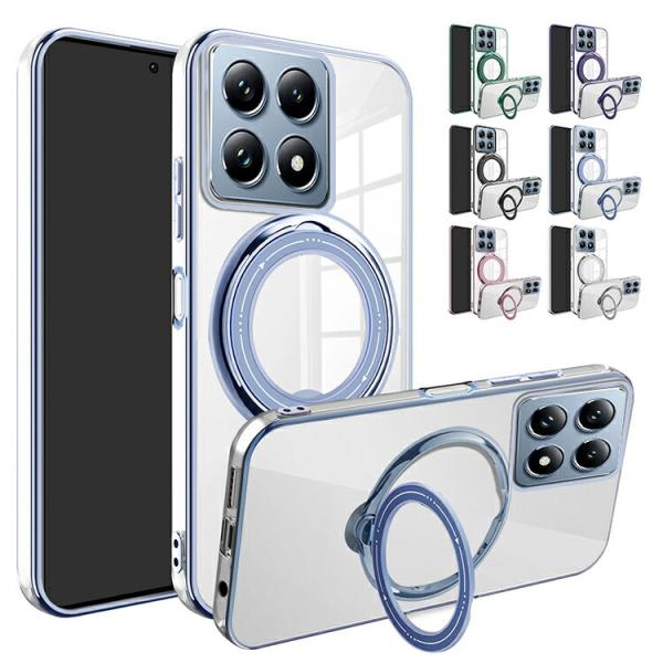 Xiaomi 14T クリアケース 14T Pro  カバー メッキ 透明  一体型スマホリング付き スタンド機能 Qi充電 ワイヤレス充電 対応 背面ケース