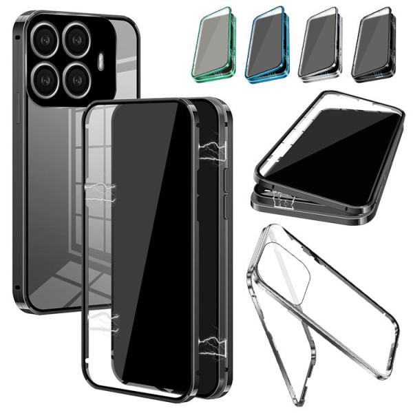Xiaomi 15T ケース 15T Pro アルミ バンパー カバー 前後強化ガラス マグネット式装着 ロック付き お洒落  かっこいい アルミバンパー クリア 透明 両面