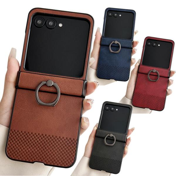 Razr 60/60s/60d ケース Razr60 Ultra 耐衝撃 カバー 一体型リング付き チェック柄 PUレザー スタンド機能 ストラップ穴 折りたたみ型 シンプル 可愛い お洒落