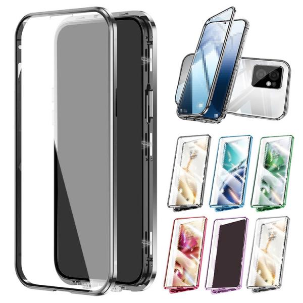 OPPO Reno13 A ケース reno 13a アルミ バンパー カバー 前後強化ガラス かっこいい アルミバンパー ロック付き カメラ保護 クリア 透明 両面