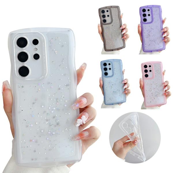 Galaxy S25 ケース ウェーブ 波型 なみなみ S25+/S25 Ultra カバー クリア 透明 波状 TPU ソフトケース 可愛い お洒落 かわいい きらきら グリッター