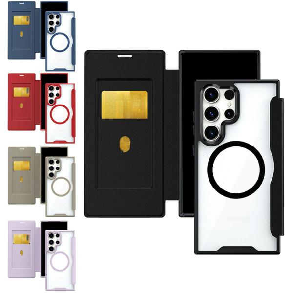 Galaxy S26 ケース S26+ S26 Ultra 手帳型ケース 背面透明クリア PUレザーカバー カード収納 スタンド Qiワイヤレス充電対応 シンプルおしゃれ