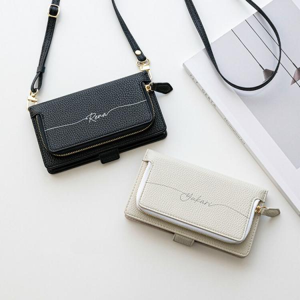 全機種対応 スマホケース 手帳型 ストラップ付 コインケース付き Simple 名入れ スマホショルダー スマホケース ショルダー タイプ iPhone17 メール便送料無料