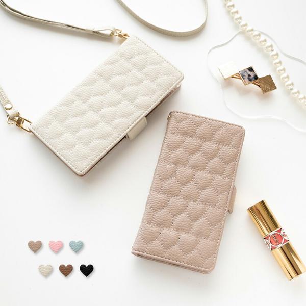 多機種対応 スマホケース 手帳型 キルティング ハート simple スマホショルダー対応 サイドマグネット くすみカラー iPhone17 ケース iPhone16 メール便送料無料