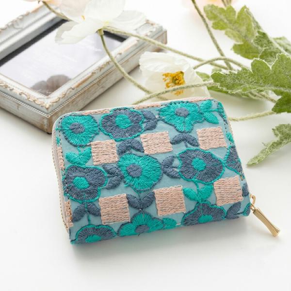 ミニ財布 お札が折れない コンパクトウォレット レトロフラワー 刺繍 コインケース 小銭入れ カードケース かわいい レディース メンズ ギフト メール便送料無料