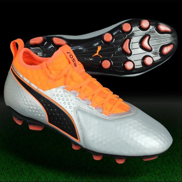 PUMA ONE シルバー/オレンジ スパイクシューズ PUMA（プーマ） ワン 2 レザー HG プーマシルバー×ショッキング