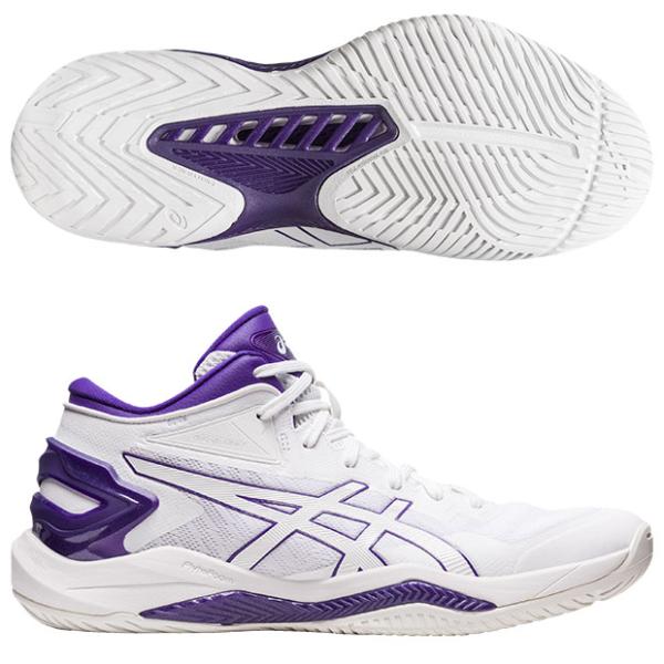 ASICS バスケットボールシューズ ハイカット ホワイト/パープル kemari87_1063a066-101