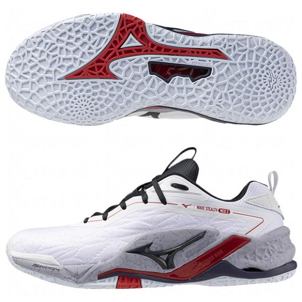 ウエーブ ステルス NEO 2　ホワイト×レッド×ブラック　【MIZUNO|ミズノ】ハンドボールシューズx1ga240021