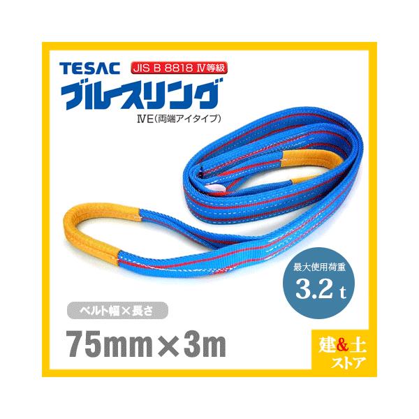 TESAC ブルースリング 75mm×3m(荷重3.2t) JIS4等級 両端アイ TESAC ブルースリング 75mm×3m(荷重3.2t) JIS4等級 両端アイ
