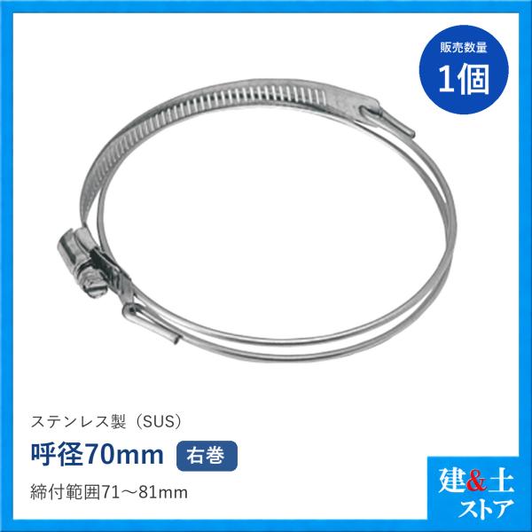 ダクト用ホースバンド　呼径70mm　ステンレス製(材質：SUS)　SYバンド/SWクランプ　右巻