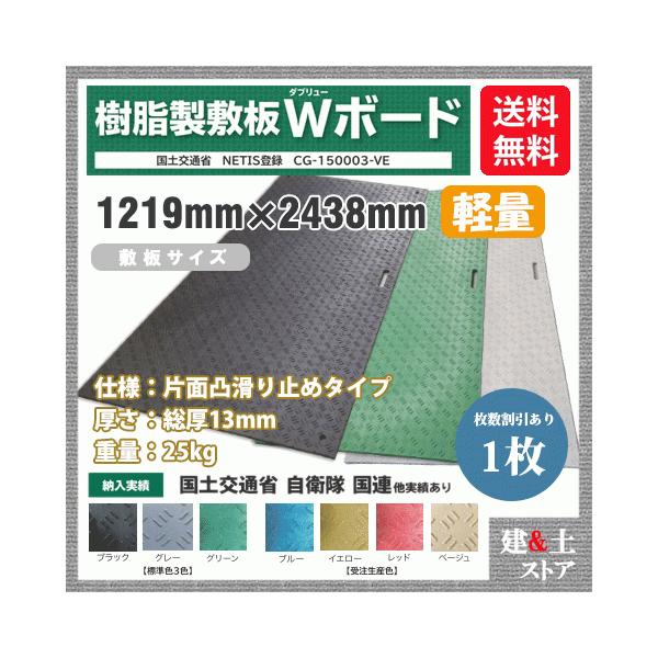 樹脂製敷板 軽量 Wボード 4×8尺 1,219mm×2,438mm×13(8)mm 25kg 1枚組