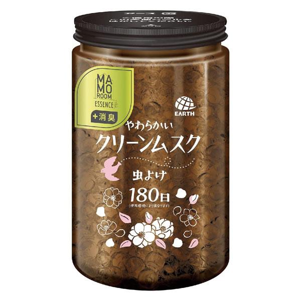 「アース製薬　マモルームエッセンス　虫よけパール180日用　やわらかいクリーンムスク」は、天然精油を配合したパールタイプの虫よけアイテムです。天然由来の消臭成分を使用し、たっぷり使える大容量500g。インテリアに馴染みやすいシンプルなデザイ...