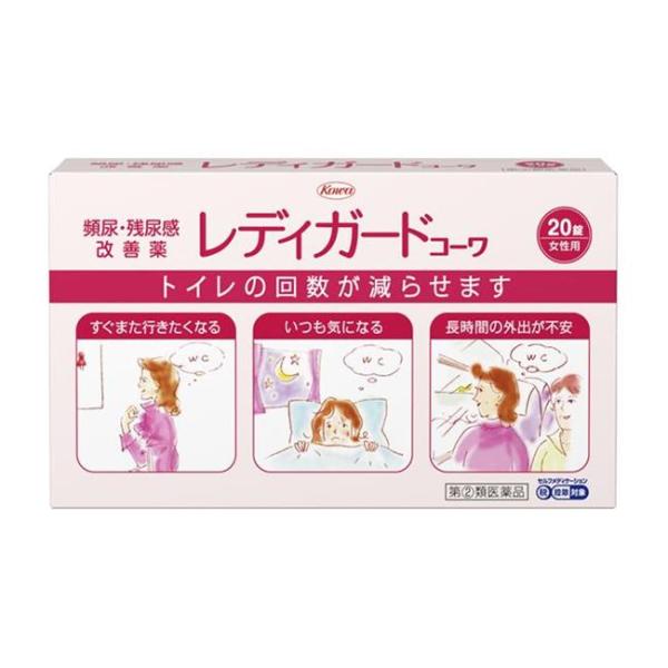 「レディガードコーワ　20錠」は、有効成分フラボキサート塩酸塩をOTC医薬品として開発した頻尿・残尿感の改善薬です。日中に何度も何度もトイレに行きたくなったり、就寝後に排尿のために起きてしまったりする「頻尿」や、トイレに行ってもすっきりした...