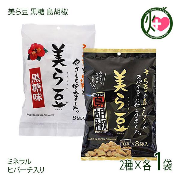 美ら豆 黒糖 島胡椒 (小) 80g(10g×8包)×各1袋 琉球フロント ちゅらまめ 黒糖そら豆 黒胡椒そら豆 沖縄 豆菓子 黒糖 ミネラル