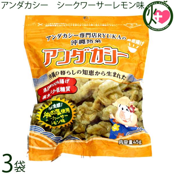 アンダカシー専門店RYUKAのアンダカシー シークワーサーレモン味 45g×3袋 沖縄銘菓 県産豚100％揚げ 高タンパク・低糖質