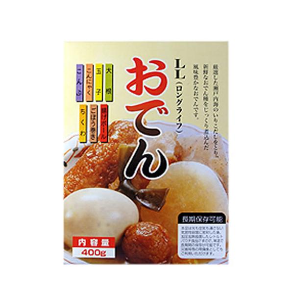 ●ＬＬはロングライフの頭文字で、常温にて３年間の賞味期限です。温めるだけの手軽さです。おでん種は大根、卵、こんにゃく、昆布、ごぼう巻き、焼きちくわ、揚げボールの７品です。