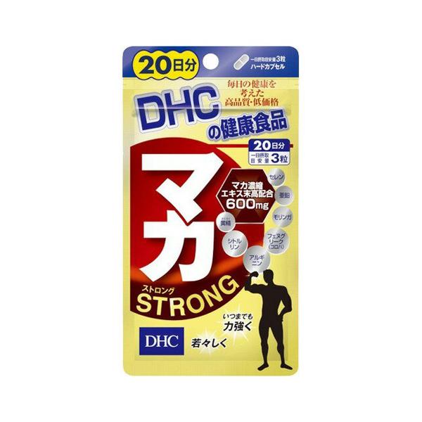 ●DHC マカ ストロング 20日分の商品詳細●「マカ ストロング」はマカ濃縮エキス末を600mgと高配合したサプリメントです。●マカに加えてフェヌグリーク、黄精、シトルリン、アルギニン、モリンガ、亜鉛、セレンの7つをプラス。●中高年男性の...