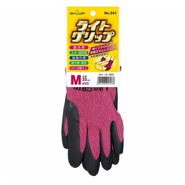 [ショーワ]ライトグリップNo.341 レッド Mサイズ 1双(作業用 手袋 抗菌 防臭 滑り止め)