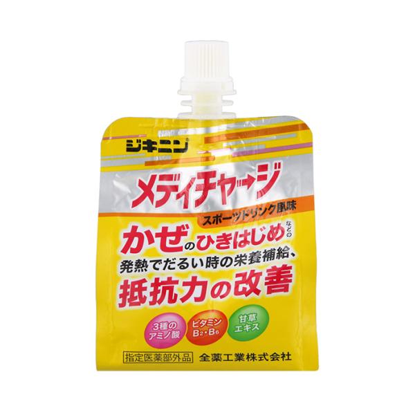 ★爆買★●ジキニンメディチャージは、ビタミン、アミノ酸類、生薬エキスなどをバランスよく配合した、かぜのひき始めなどの発熱でだるい時や食欲がないけど栄養補給したい時に優れた効果を発揮するゼリータイプの栄養剤です。●ビタミンB2、ビタミンB6、...