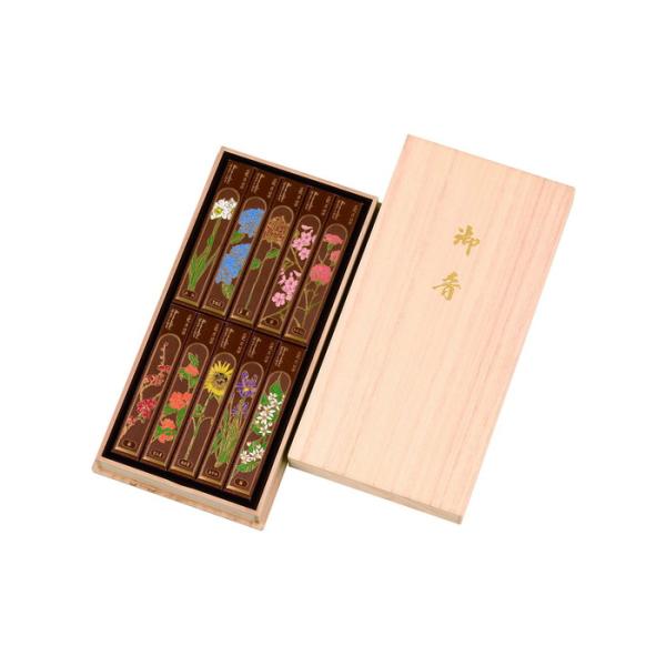 (あわせ買い2999円以上で送料無料)花乃栞 桐箱 十種入 10種 日本香堂 お線香