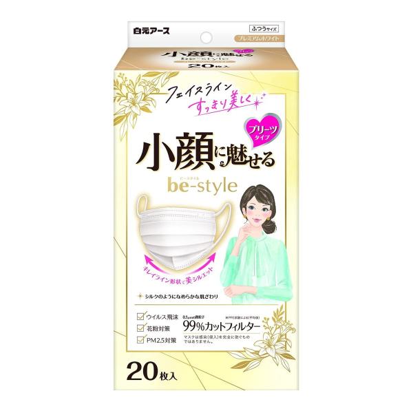 (送料無料・まとめ買い×6個セット)白元アース be-style ビースタイル プリーツタイプ ふつうサイズ プレミアムホワイト 20枚入